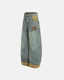 Leopard Pactchwork Embroidery Baggy Jeans | Inflation Streetwear