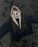 Faux Fur Lined Acid Wash Bomber Jacket | Inflation Streetwear