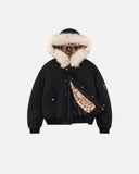 Leopard Faux Fur Lined Cropped Padded Jacket | Inflation Streetwear
