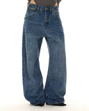 Cinch Back Washed Bamboo Weave Baggy Jeans | Inflation Streetwear