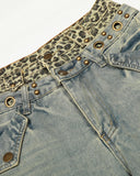 Leopard Pactchwork Double Waist Baggy Jeans | Inflation Streetwear