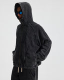 Distressed Stiching Aicd Wash Zip Up Hoodies | Inflation Streetwear