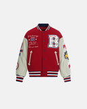 PU Leather Patchwork Embroidery Varsity Jacket | Inflation Streetwear