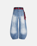 Check Patched Baggy Barrel Jeans | Inflation Streetwear