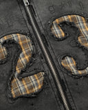 "23" Washed Appliqué Embroidery Zip Up Hoodies | Inflation Streetwear