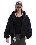 Black Boxy Full Zip Up Hoodies | Inflation Streetwear