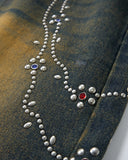 Acid Wash Rhinestone Chain Baggy Jeans | Inflation Streetwear