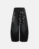 Cross Print Acid Wash Baggy Sweatpants | Inflation Streetwear