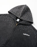 Distressed Washed Rhinestone Zip Up Hoodies | Inflation Streetwear