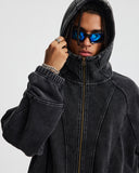 Distressed Stiching Aicd Wash Zip Up Hoodies | Inflation Streetwear