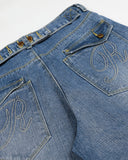 Bamboo weave textured denim with vintage washed tone