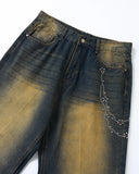 Acid Wash Rhinestone Chain Baggy Jeans | Inflation Streetwear