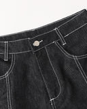 dark denim straight-leg jeans with structured fit and minimalist streetwear design