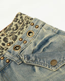 Leopard Pactchwork Double Waist Baggy Jeans | Inflation Streetwear
