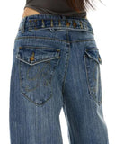 Cinch Back Washed Bamboo Weave Baggy Jeans | Inflation Streetwear