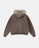 Faux Fur Collar Acid Wash Zip Up Hoodies | Inflation Streetwear