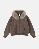 Faux Fur Collar Acid Wash Zip Up Hoodies | Inflation Streetwear