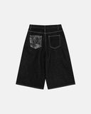 mens denim jorts with embroidery back pocket design
