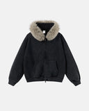 Faux Fur Collar Acid Wash Zip Up Hoodies | Inflation Streetwear