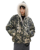 Camo Faux Fur Padded Hooded Jacket | INFLATION Streetwear