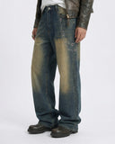 Acid Wash Rhinestone Chain Baggy Jeans | Inflation Streetwear