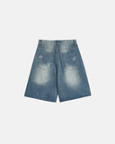 Relaxed fit knee-length denim shorts with faded wash