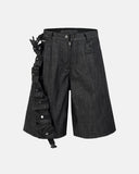 raw denim tactical cargo jorts front view