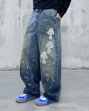 Dirty Wash Beaded Barrel Jeans | Inflation Streetwear