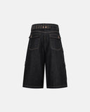 streetwear jorts with cargo pockets and structured raw denim