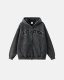 Totem Rhinestone Acid Wash Zip Up Hoodies | Inflation Streetwear