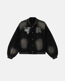 Monkey Washed Embroidery Varsity Jacket | Inflation Streetwear