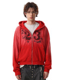 "23" Washed Appliqué Embroidery Zip Up Hoodies | Inflation Streetwear