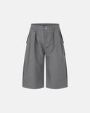 pleated pinstripe shorts metal ring detail waist