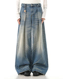 Distressed Pleated Whisker Texture Barrel Jeans | Inflation Streetwear