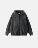 Distressed Washed Rhinestone Zip Up Hoodies | Inflation Streetwear