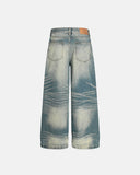 Distressed Pleated Whisker Texture Barrel Jeans | Inflation Streetwear