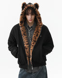 Faux Fur Leopard Sueded Hooded Jacket | INFLATION Streetwear