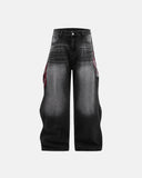 Flame Graphic Rhinestone Barrel Jeans | Inflation Streetewear