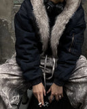 Faux Fur Lined Acid Wash Bomber Jacket | Inflation Streetwear