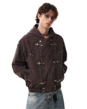 Washed clasp fireman hooded denim jacket