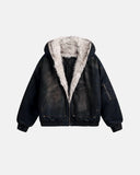 Faux Fur Lined Acid Wash Bomber Jacket | Inflation Streetwear