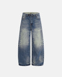 Folded Waist Monkey Wash Barrel Jeans | Inflation Streetwear