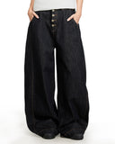 Black Buttons Up Barrel Baggy Jeans | Inflation Streetwear