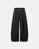 contrast stitch raw barrel jeans