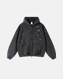 Funny Stickers Distressed Zip Up Hoodies | Inflation Streetwear