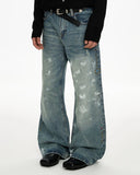 Acid Wash Beaded Studded Flared Baggy Jeans | Inflation Streetwear
