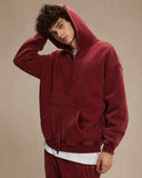 INFLATION Washed Distressed Fleece Zip Up Hoodies
