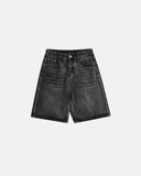 Vintage washed black baggy jorts front and back view