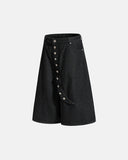 Minimal streetwear denim jorts with deconstructed design