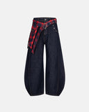 Check Patched Baggy Barrel Jeans | Inflation Streetwear